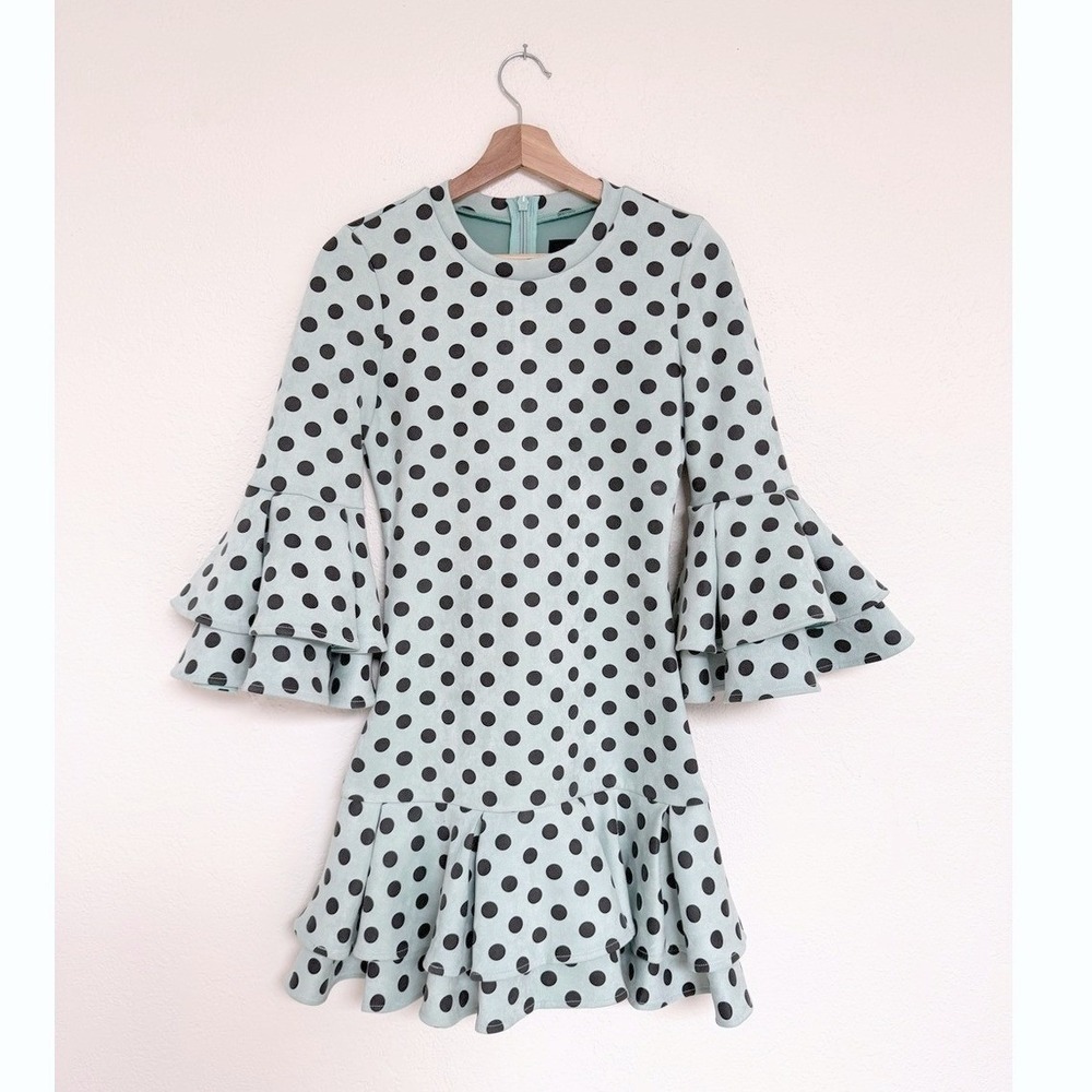 MOSSMAN the wild one mint/black polka dot huge ruffle sleeve mini dress size 4